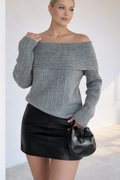 Pull col bardot gris – maille douce