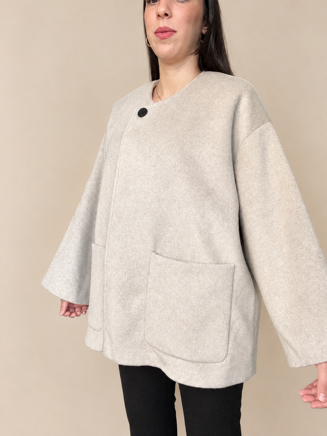 Veste beige chiné cocooning look d'automne