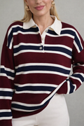 Pull Élégance Rayé à Col Polo