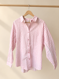 Chemise Rayée Blanche & Rose – 100 % Coton