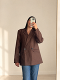 Blazer croisé femme marron effet daim double boutonnage