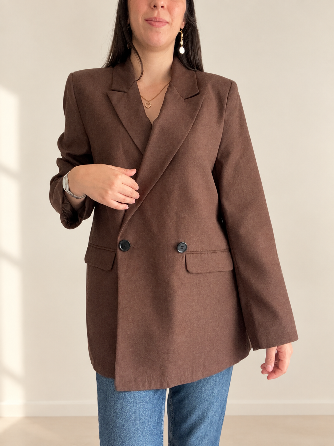 Blazer marron femme effet daim tenue d'automne