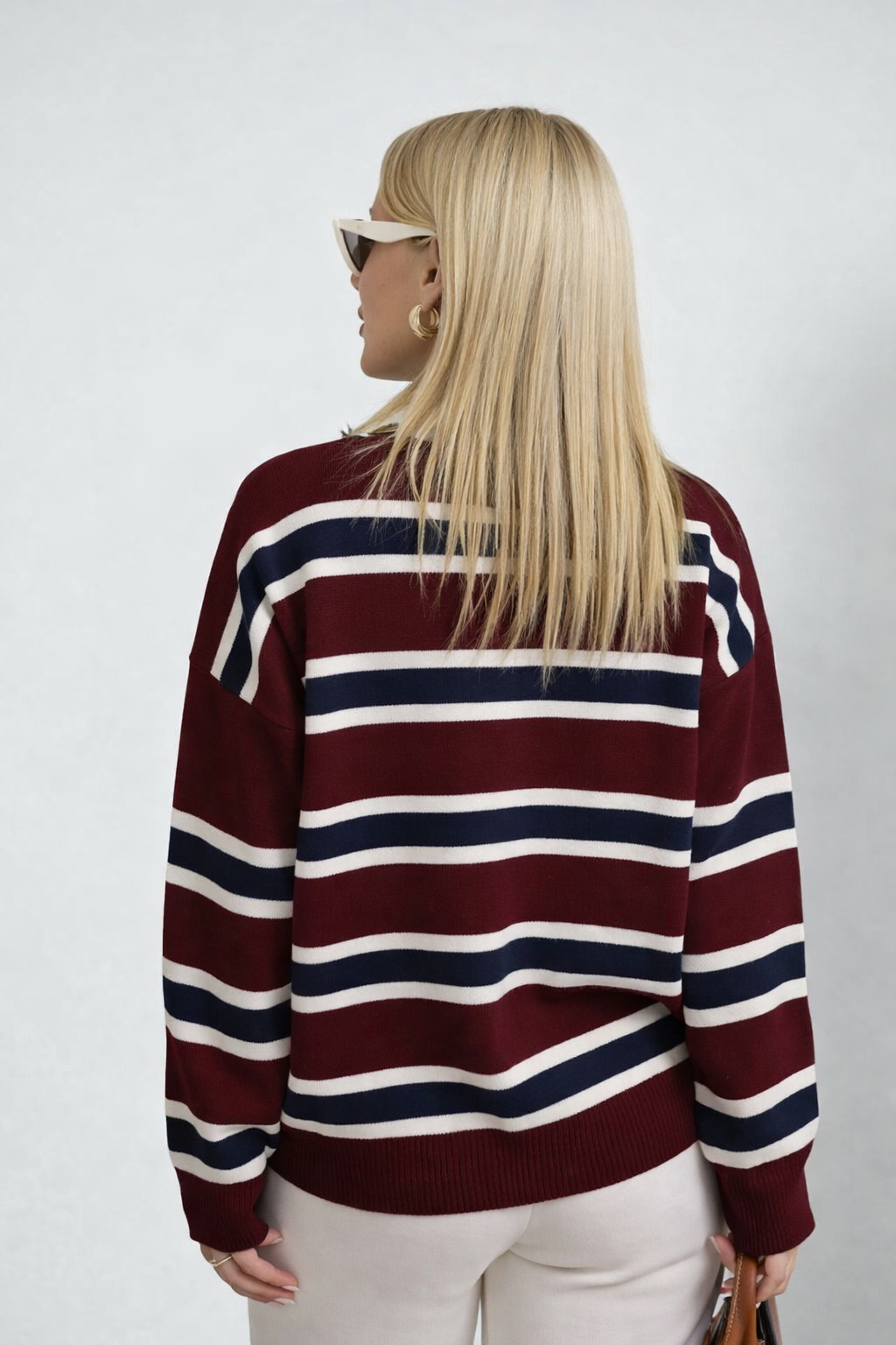 Pull Élégance Rayé à Col Polo