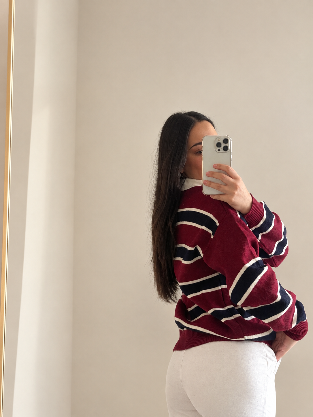 Pull Polo Rayé Bordeaux & Marine – Col Écru Style Rugby