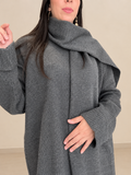 Ensemble Maille Côtelée Gris Anthracite – Pull, Pantalon & Écharpe