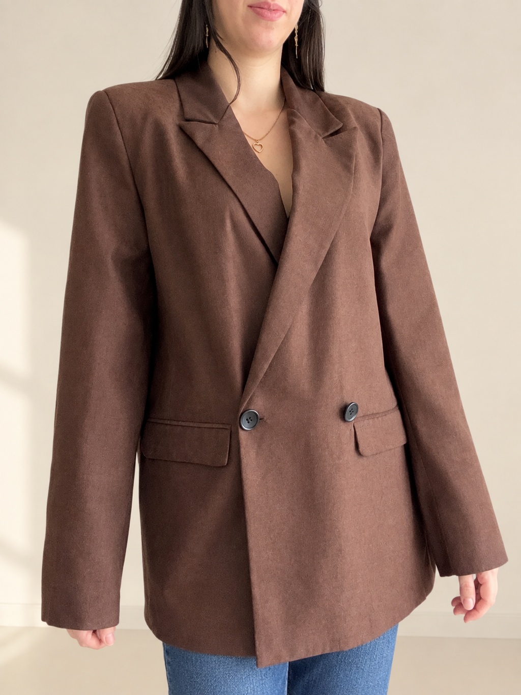 Blazer femme effet daim marron double boutonnage