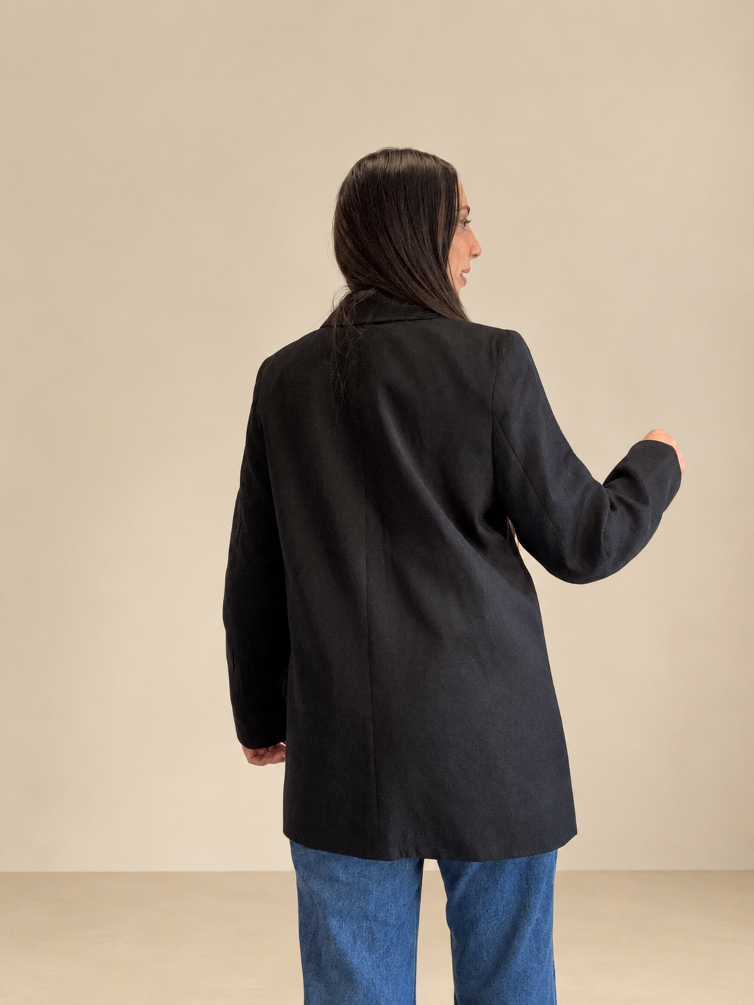 Blazer Croisé Noir Effet Daim – Double Boutonnage