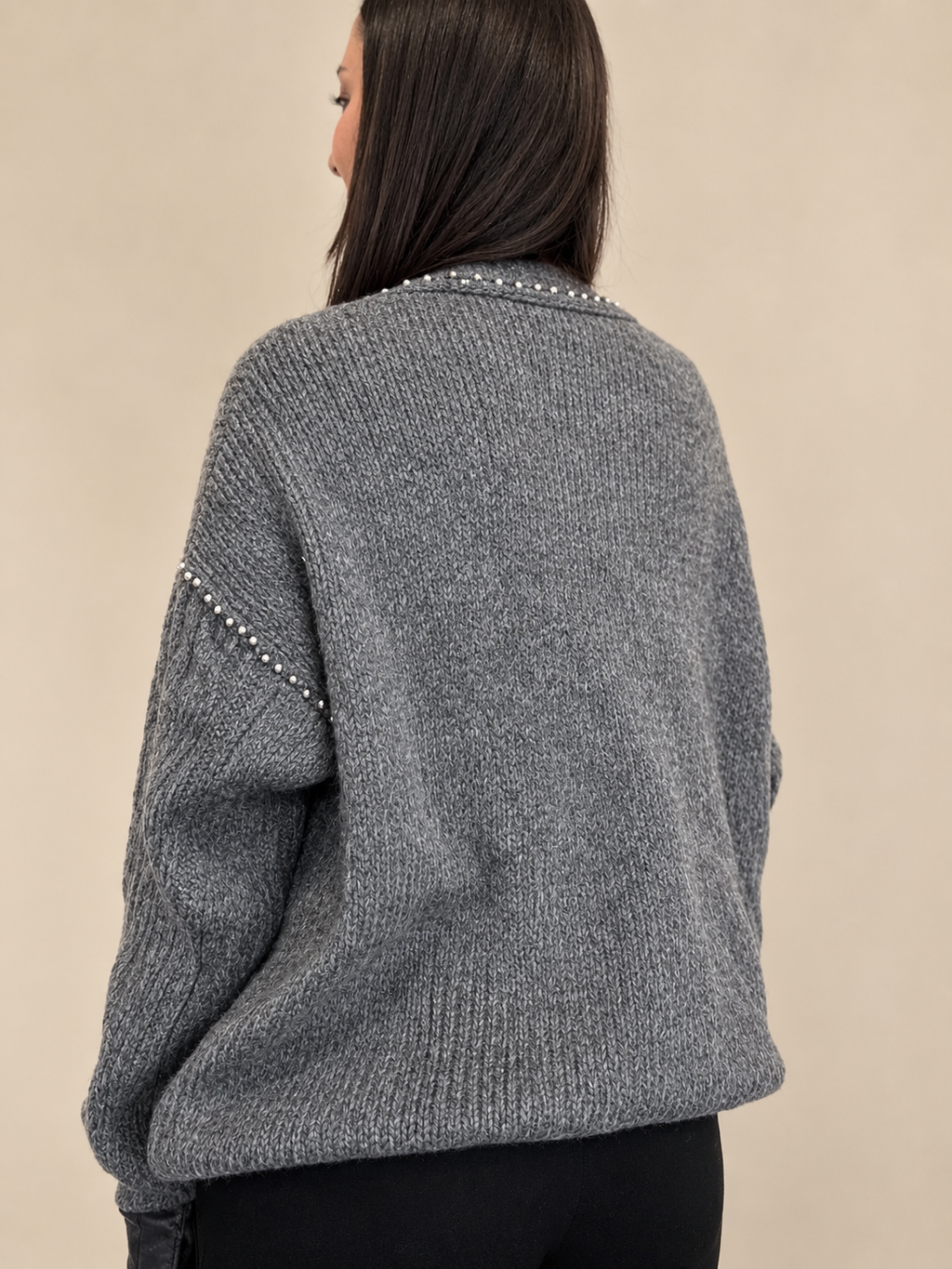 Cardigan gris anthracite finitions effet cuir RINES