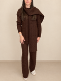 Ensemble Maille Torsadée Marron – Pull, Pantalon Large & Écharpe