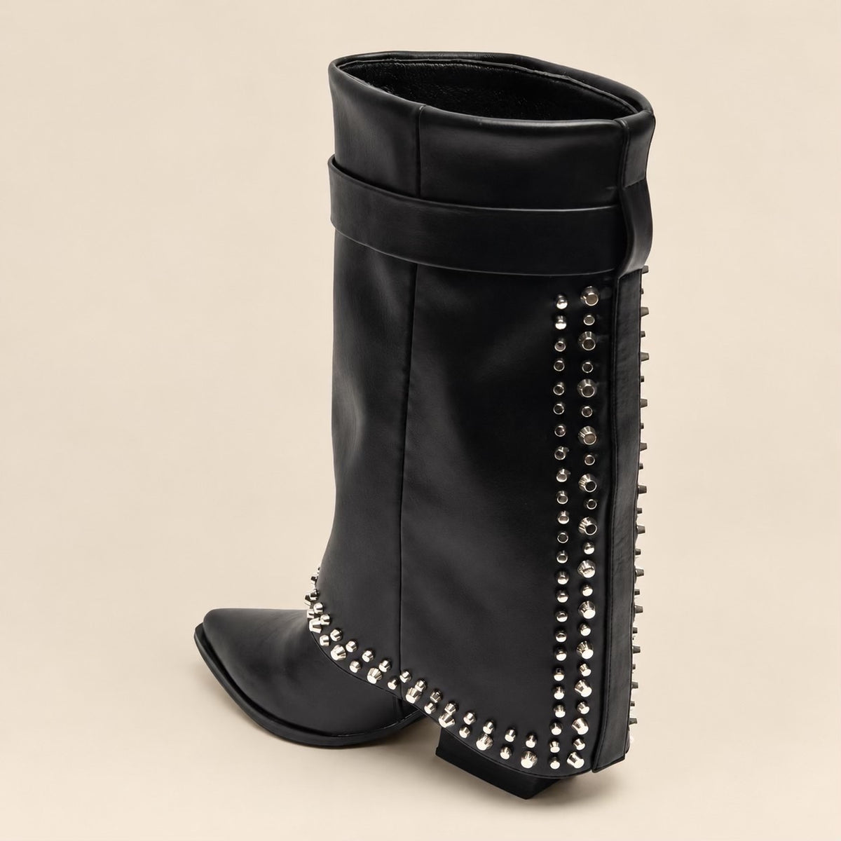 Bottes western femme noires effet cuir, bout pointu et talon bloc