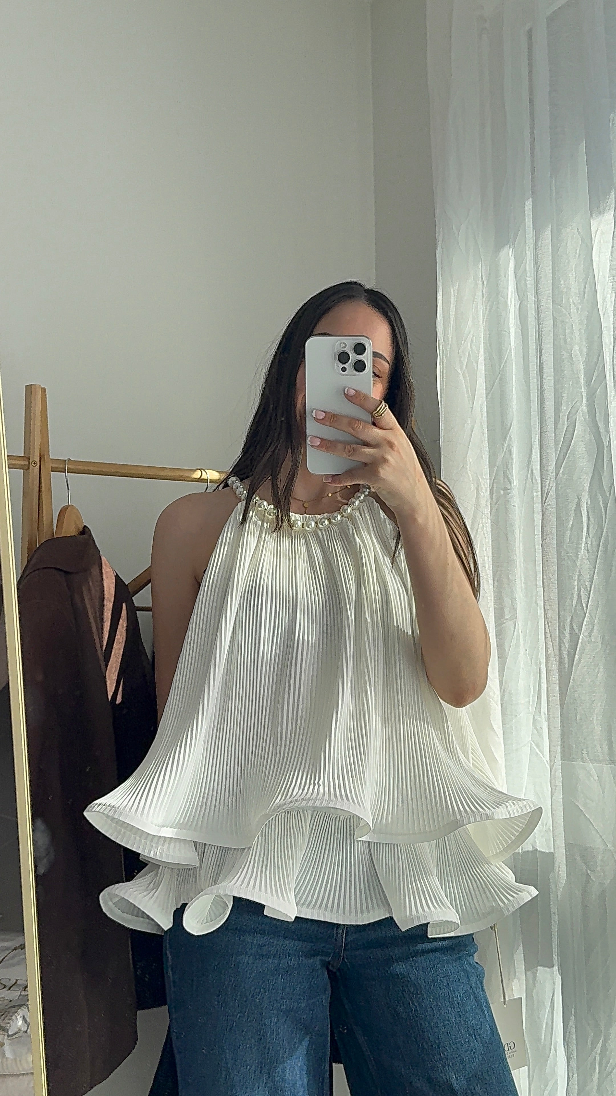 Blouse Fluide Blanche Col Perlé