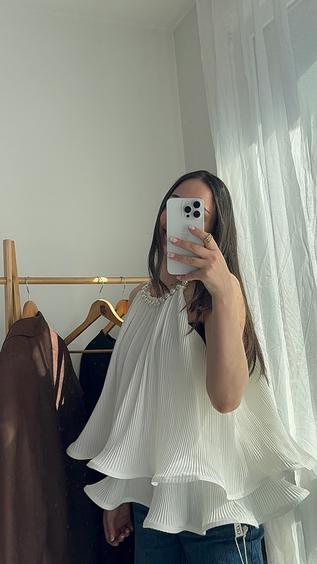 Blouse Fluide Blanche Col Perlé