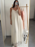 Robe Maxi Voile Plissé – Bretelles Perlées | Rose Poudré & Beige